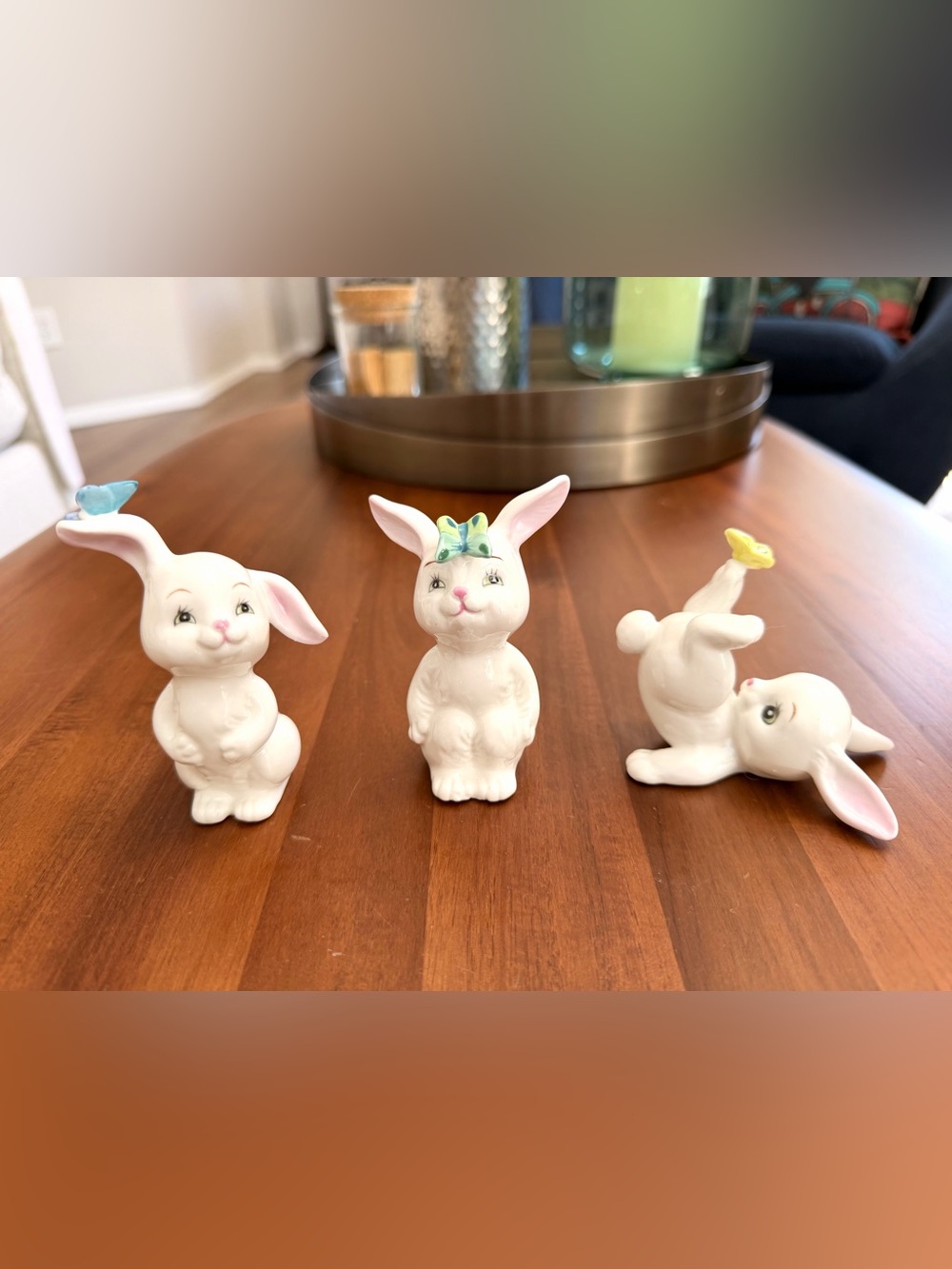 Vintage Schmid Bone China Bunny Figurines Set of 3 | Butterflies Taiwan